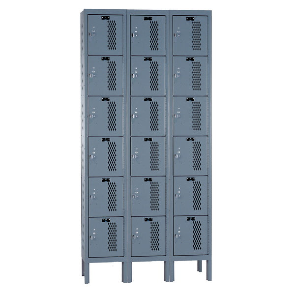 Hallowell Heavy-Duty Ventilated (HDV) Locker Three-Wide Six-Tier Lockers - Assembled Dark Gray