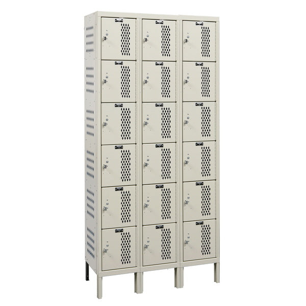 Hallowell Heavy-Duty Ventilated (HDV) Locker Three-Wide Six-Tier Lockers - Assembled Tan