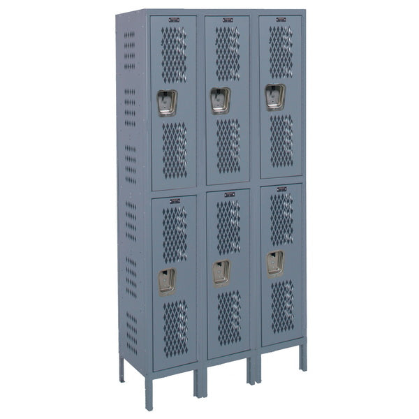 Hallowell Heavy-Duty Ventilated Three-Wide Double-Tier Lockers - Assembled Dark Gray