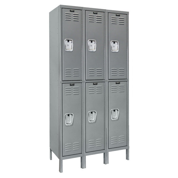 Hallowell Premium Three-Wide Double-Tier Lockers - Assembled Dark Gray