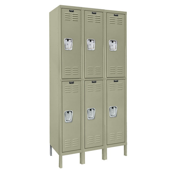 Hallowell Premium Three-Wide Double-Tier Lockers - Assembled Tan
