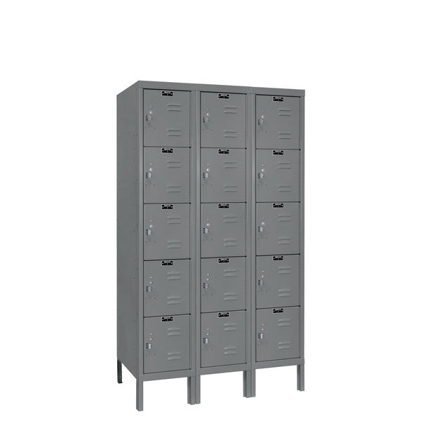 Hallowell Premium Three-Wide Five-Tier Lockers - Assembled Dark Gray