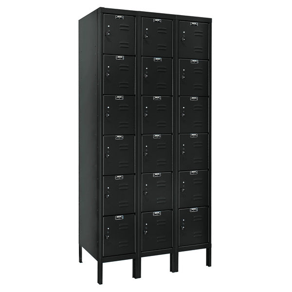 Hallowell Premium Three-Wide Six-Tier Lockers - Assembled Black
