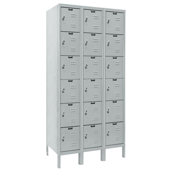 Hallowell Premium Three-Wide Six-Tier Lockers - Assembled Light Gray