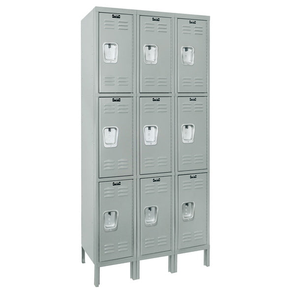 Hallowell Premium Three-Wide Triple-Tier Lockers - Assembled Light Gray