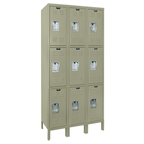 Hallowell Premium Three-Wide Triple-Tier Lockers - Assembled Tan