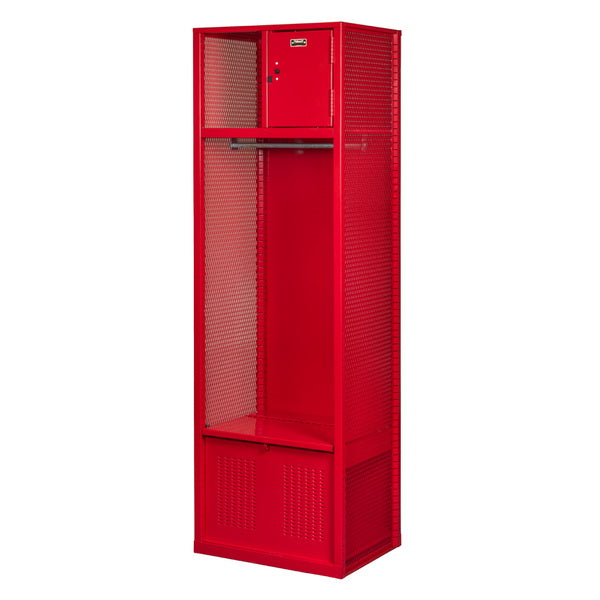 Hallowell Welded Sport Locker Open Front 1-Wide Welded With Security Box & Foot Locker Red