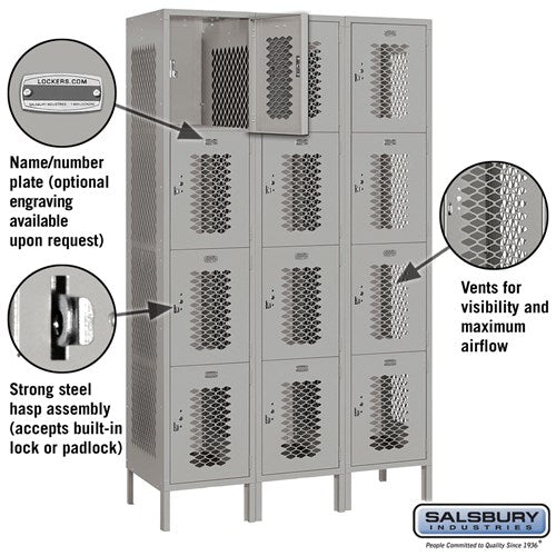 Salsbury 15" Wide Four Tier Vented Metal Locker - 3 Wide