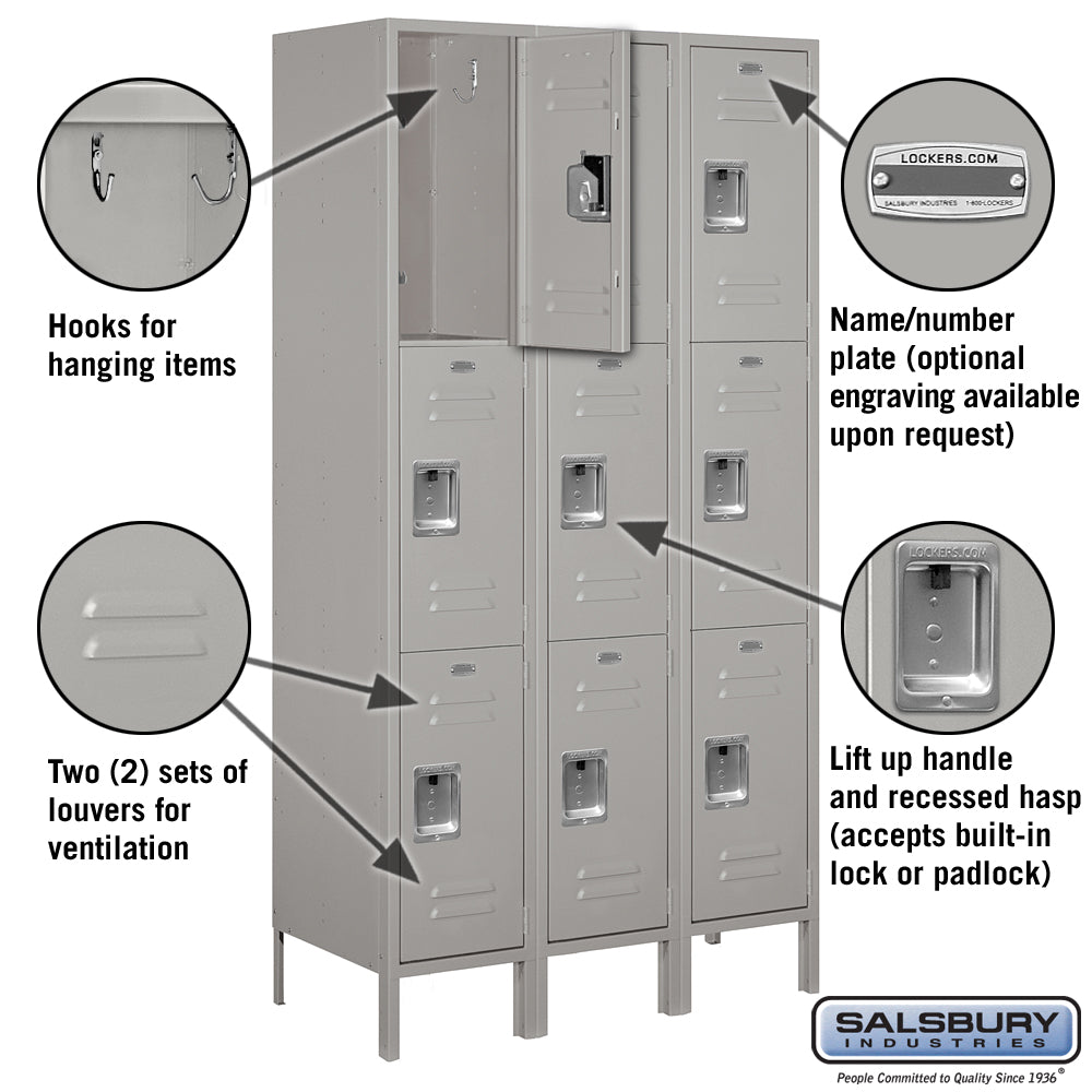 Salsbury 15" Wide Triple Tier Standard Metal Locker - 3 Wide