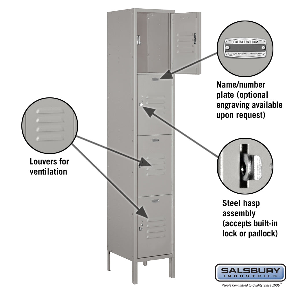 Salsbury 15" Wide Four Tier Standard Metal Locker - 1 Wide