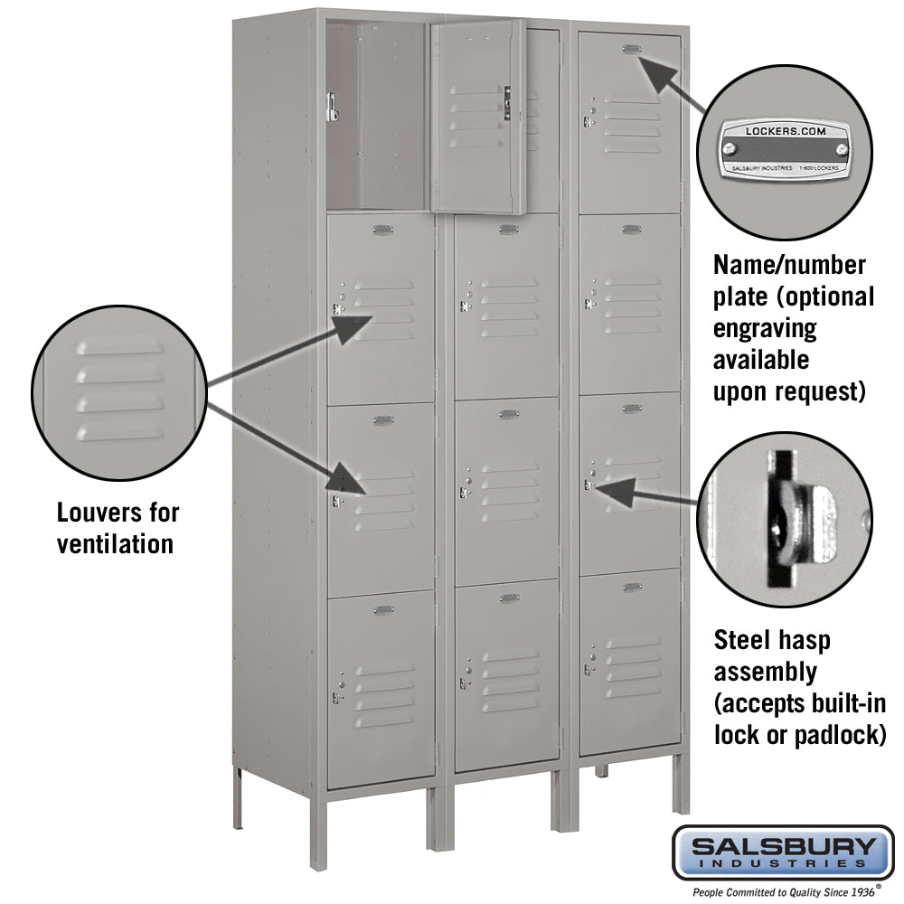 Salsbury 15" Wide Four Tier Standard Metal Locker - 3 Wide