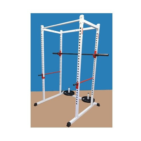 New York Barbells Power Rack With White Chin-UP Bar, Red J and Red Safety Bars
