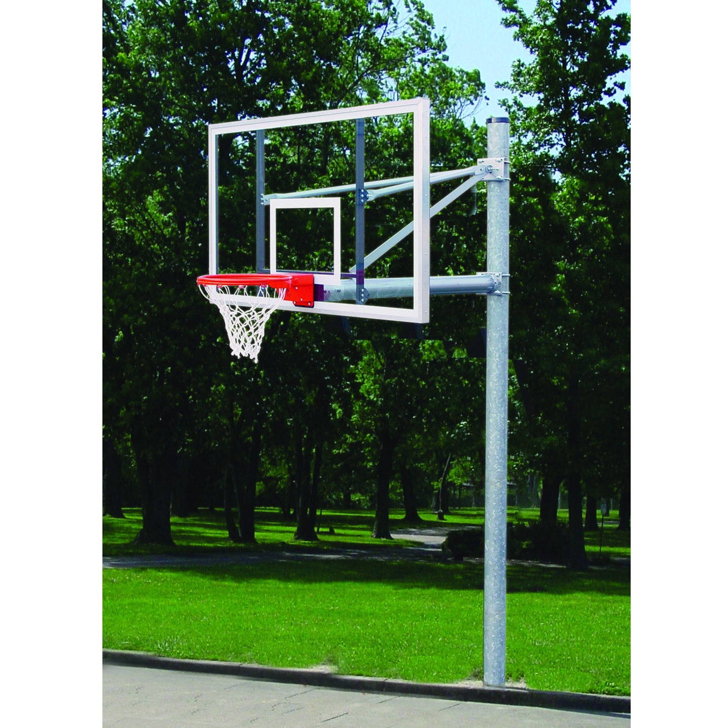 Gared Heavy Duty 5-9/16" O.D. Straight Post Glass Backboard Basketball Package