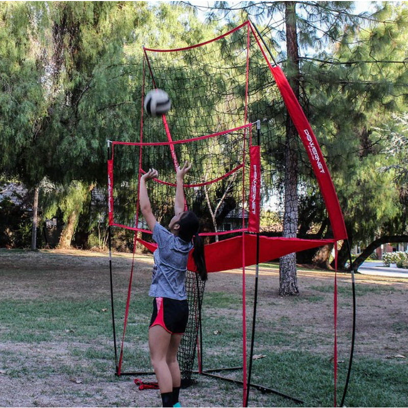 Powernet Volleyball Practice Net Station 8'x11' with a player