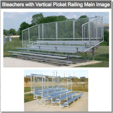 4 or 5 Rows Aluminum Bleachers with Safety Vertical Picket Railing - Pitch Pro Direct