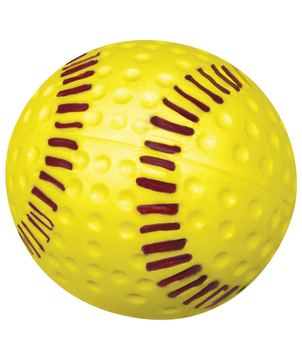 yellow dimpled seam pitching machine softballs with white background