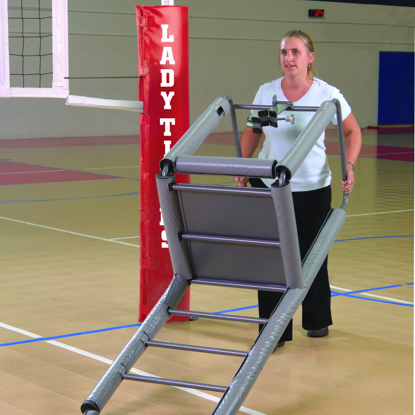 bison inc adjustable height clamp on volleyball officials platform with padding 2