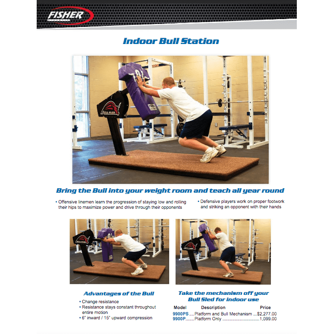 fisher athletic indoor bull rush 1 man platform sled station chart