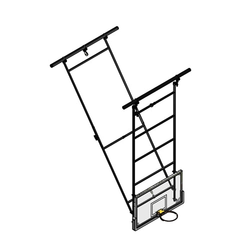 gared dual post rear braced rear folding ceiling hung basketball backstop