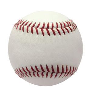 white leather pitching machine baseball with white background