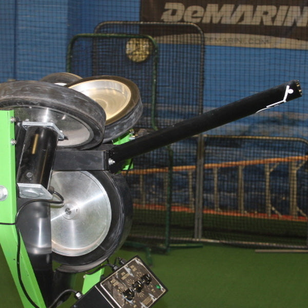 Extended Timing Chute for Spinball Baseball Pitching Machines
