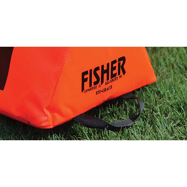 Fisher Athletic Football Large Triangular Sideline Marker Black Number on Orange Set Close Up 