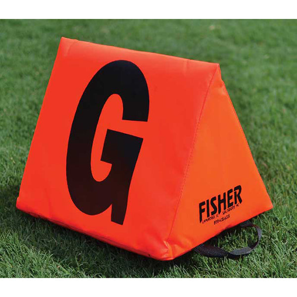 Fisher Athletic Football Large Triangular Sideline Marker Black Number on Orange Set In The Field