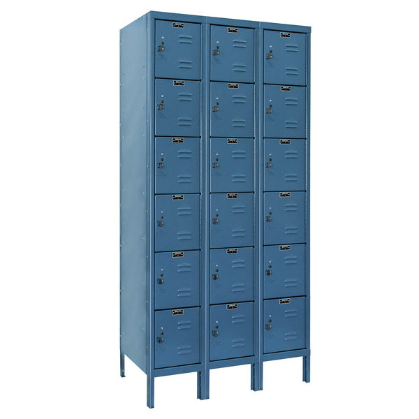 Hallowell Premium Three-Wide Six-Tier Lockers - Assembled Blue