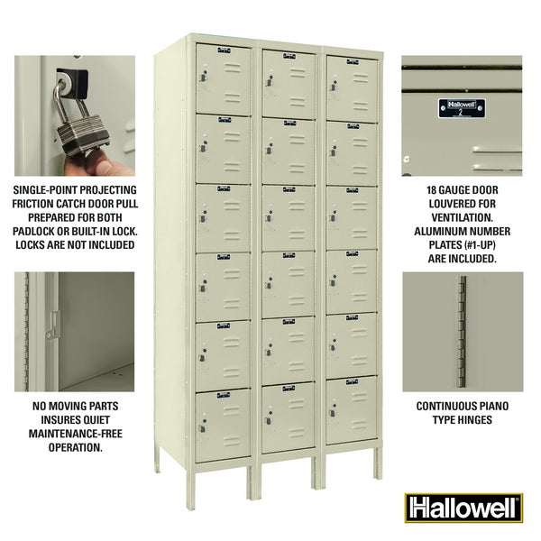 Hallowell Premium Three-Wide Six-Tier Lockers - Assembled Details