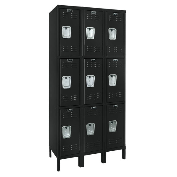 Hallowell Premium Three-Wide Triple-Tier Lockers - Assembled Black