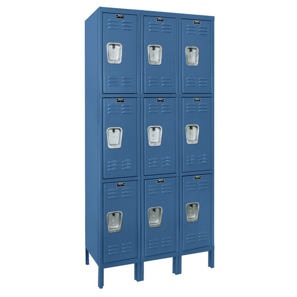 Hallowell Premium Three-Wide Triple-Tier Lockers - Assembled Blue