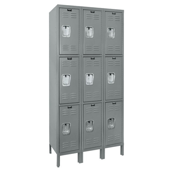 Hallowell Premium Three-Wide Triple-Tier Lockers - Assembled Dark Gray
