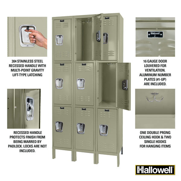 Hallowell Premium Three-Wide Triple-Tier Lockers - Assembled Details