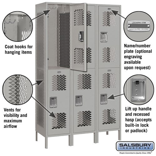 Salsbury 15" Wide Double Tier Vented Metal Locker - 3 Wide