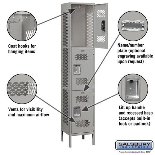 Salsbury 15" Wide Triple Tier Vented Metal Locker - 1 Wide
