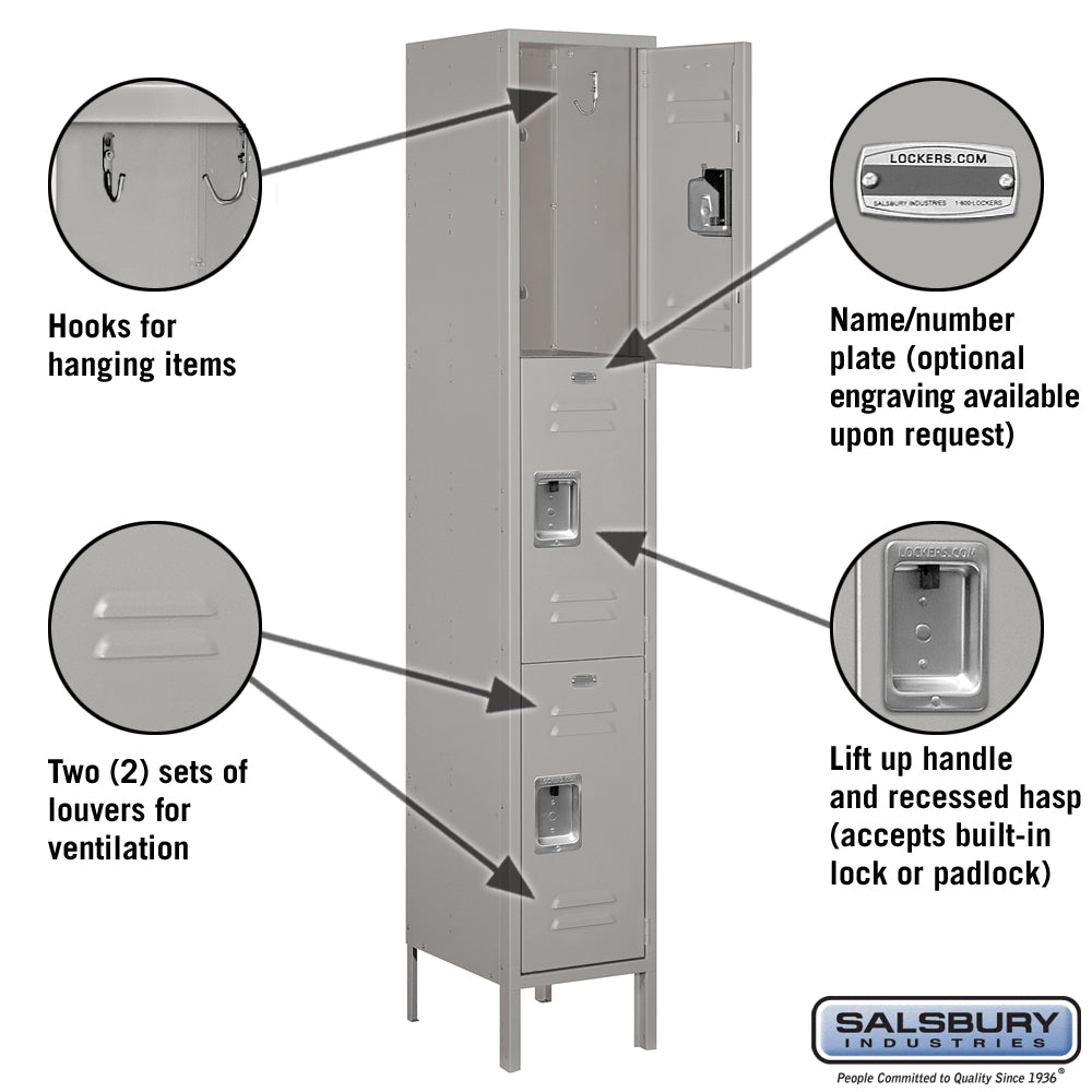Salsbury 15" Wide Triple Tier Standard Metal Locker - 1 Wide