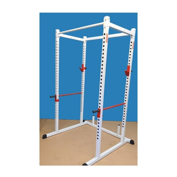 New York Barbells Power Rack With White Chin-UP Bar, Red J and Red Safety Bars