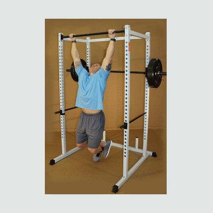 New York Barbells Power Rack With White Chin-UP Bar, Red J and Red Safety Bars