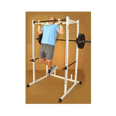 New York Barbells Power Rack With White Chin-UP Bar, Red J and Red Safety Bars