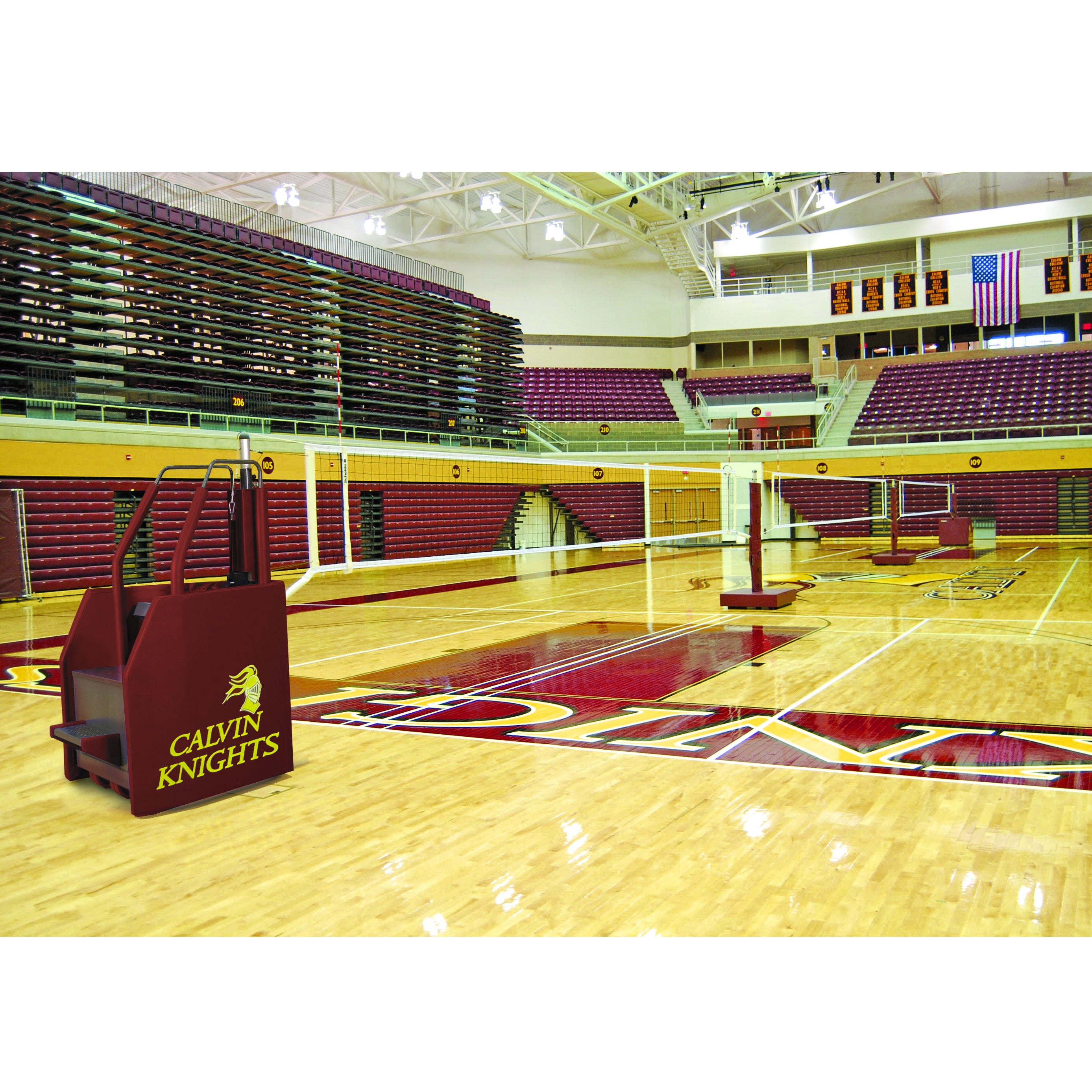 bison inc arena II freestanding portable system with officials platform on both ends