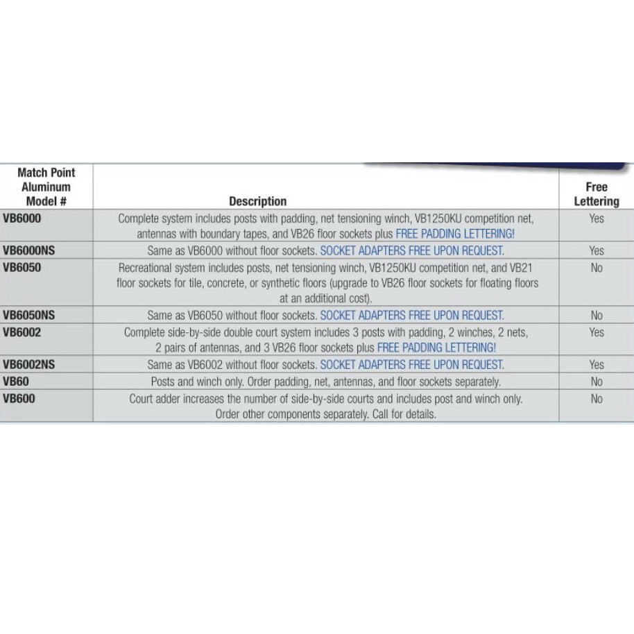 bison inc match point aluminum double court system chart