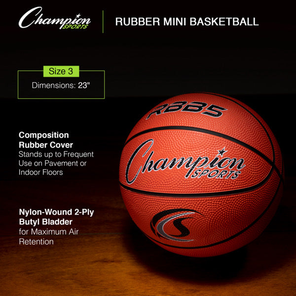 champion sports mini rubber basketball specs