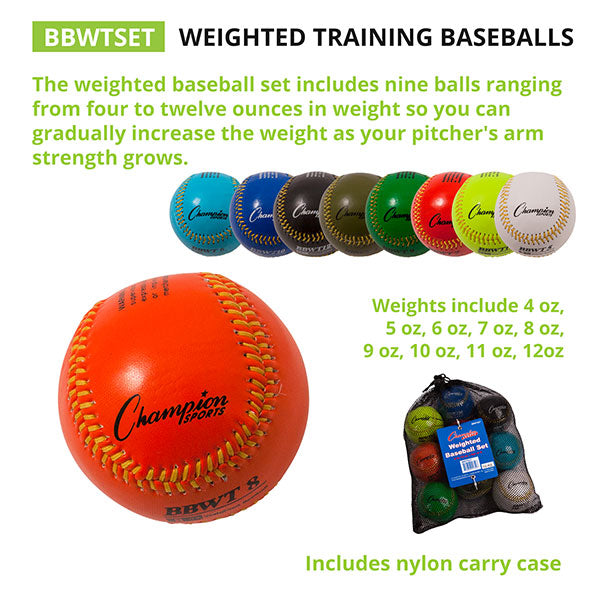 champion sports weighted training baseballs set of 9 chart