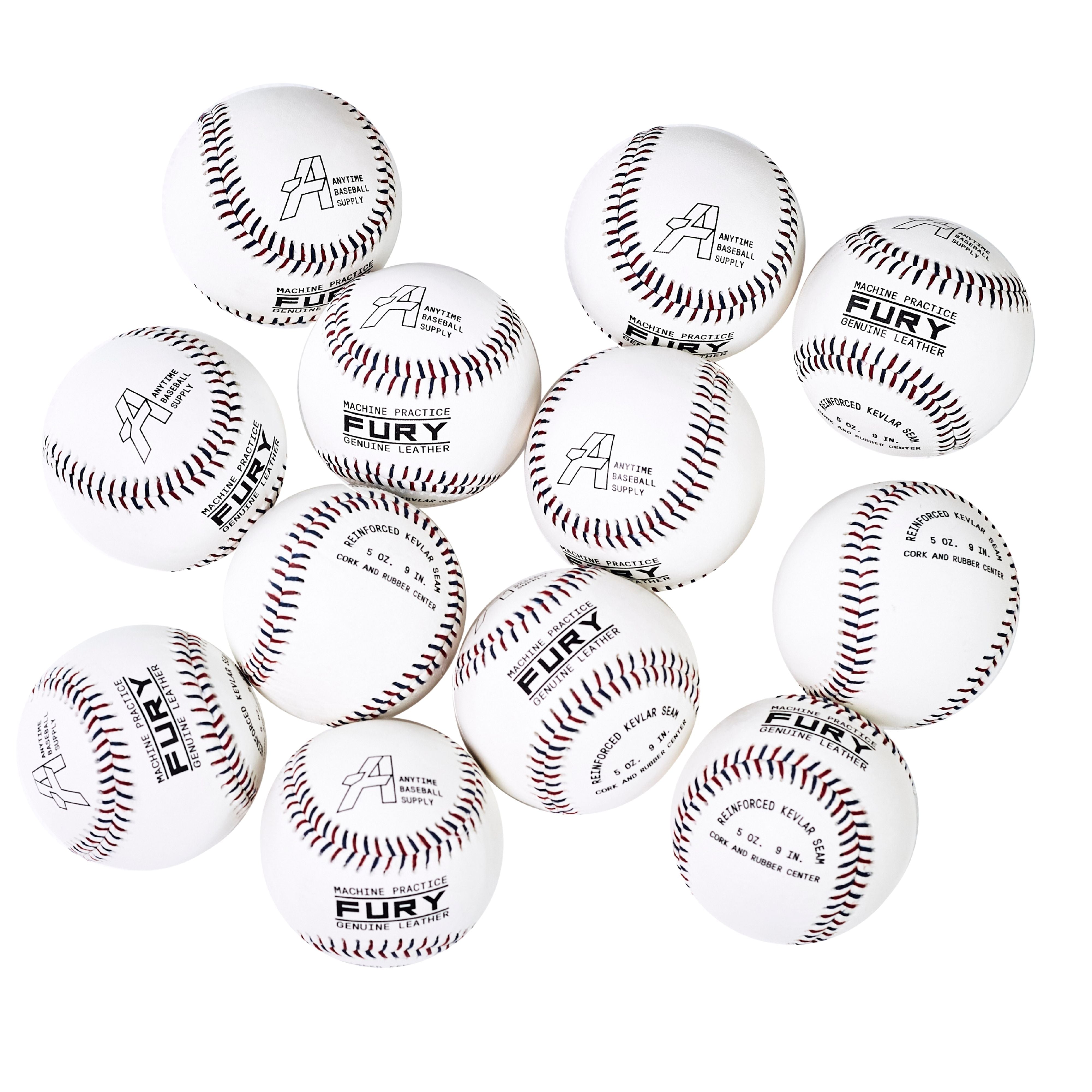 Fury Leather Pitching Machine Baseballs - 1 Dozen