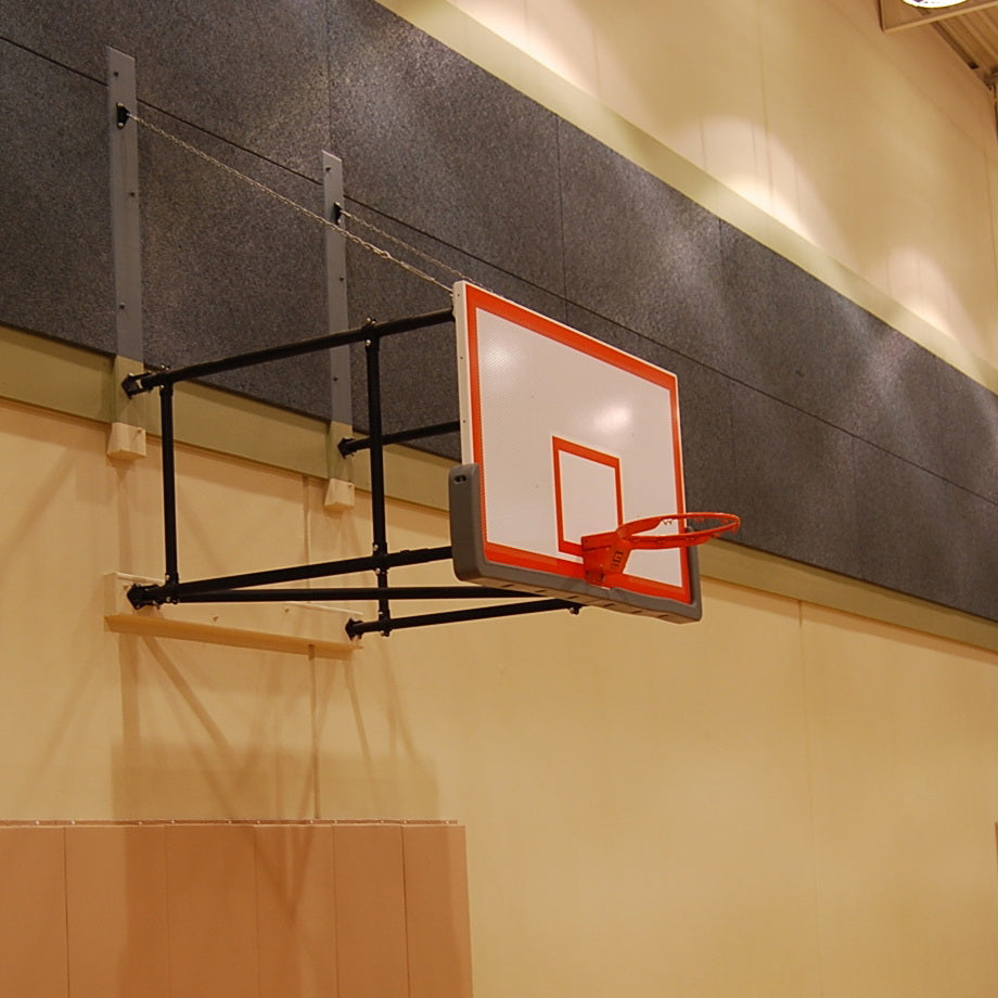 gared corner mount side fold wall mount basketball backstop 6' 9' length 2500-6094