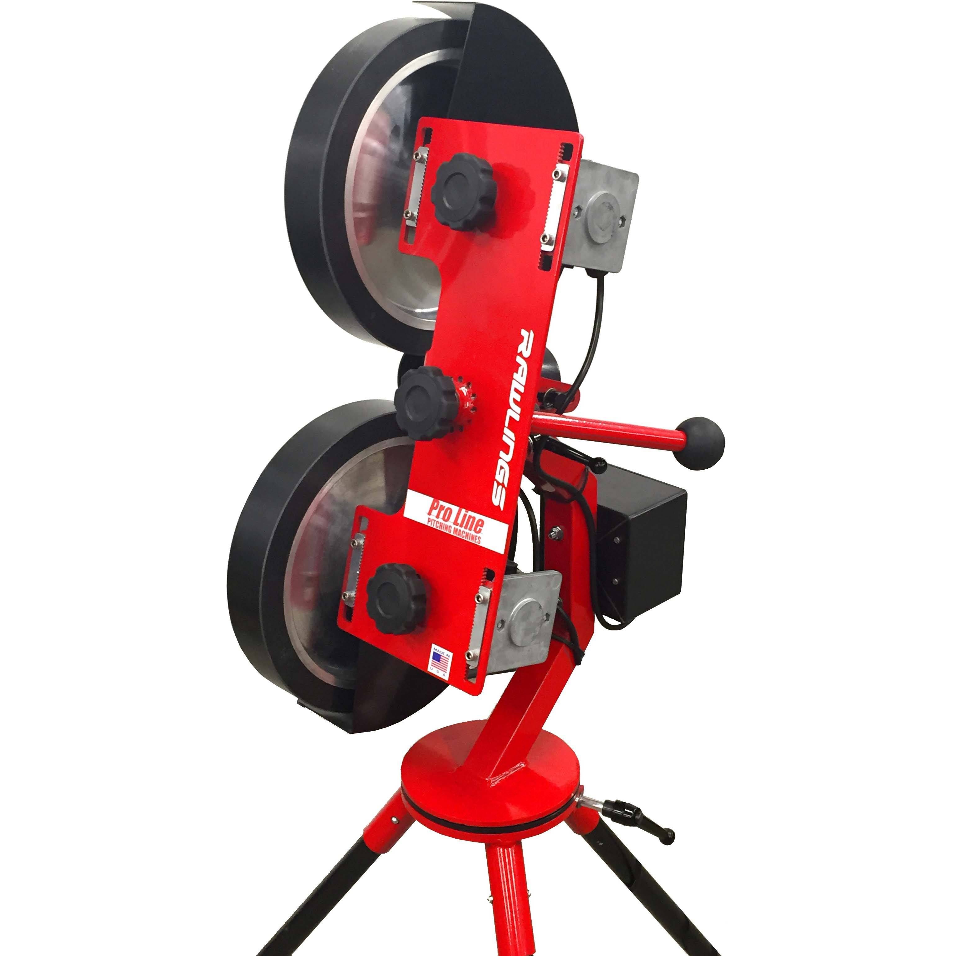 rawlings 2 wheel softball pitching machine side view closeup